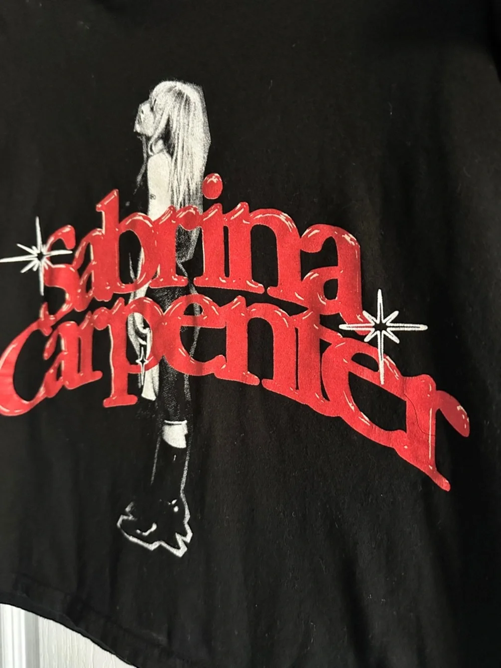 Sabrina Carpenter Black Graphic Tee with Red Logo XS Ptp 17.5” length 19” A0188 - Picture 3 of 5
